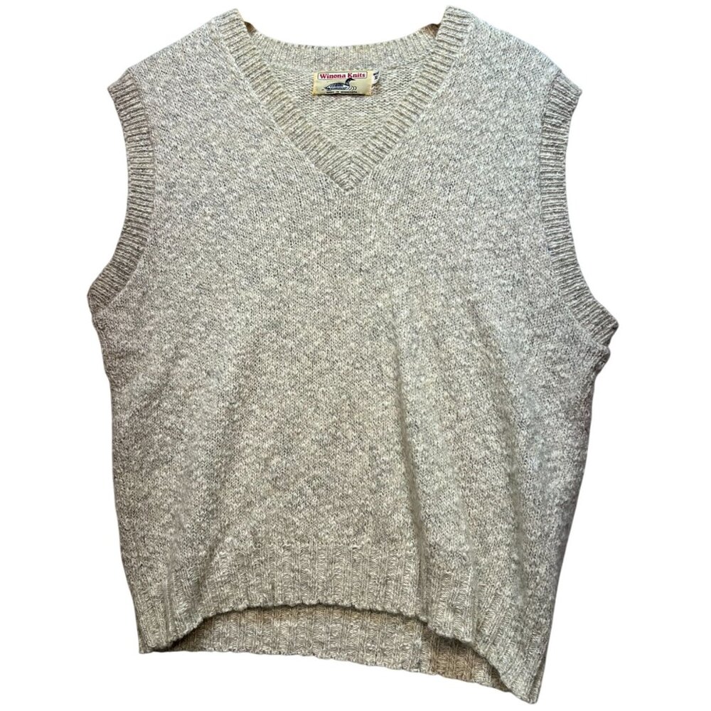 Winona Men's V Neck Pullover Wool Sweater Knit Sleeveless Size XL Tan Stretch